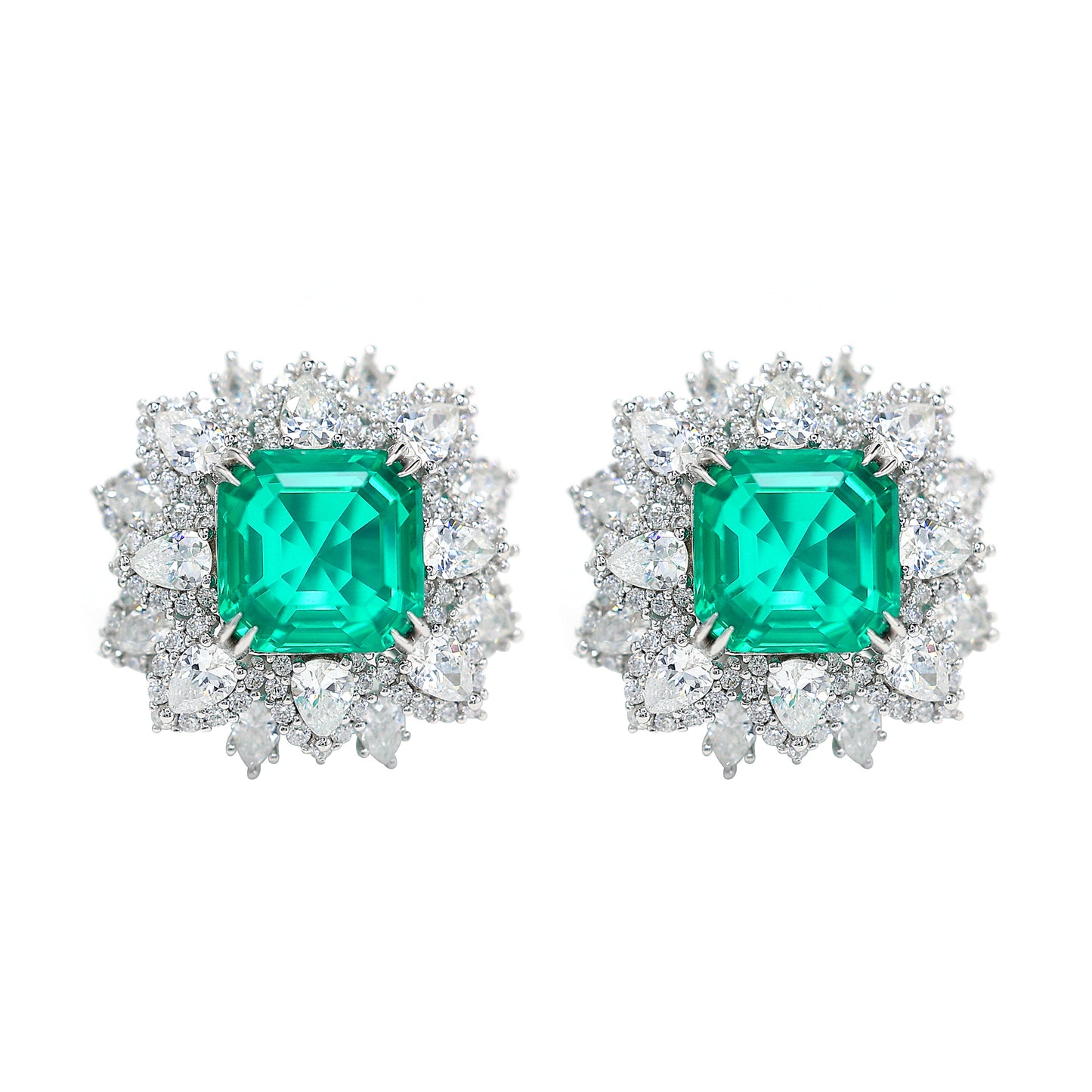 Synthetic Emerald collection: Mixed-cut "Flower Sea" detailed Earrings