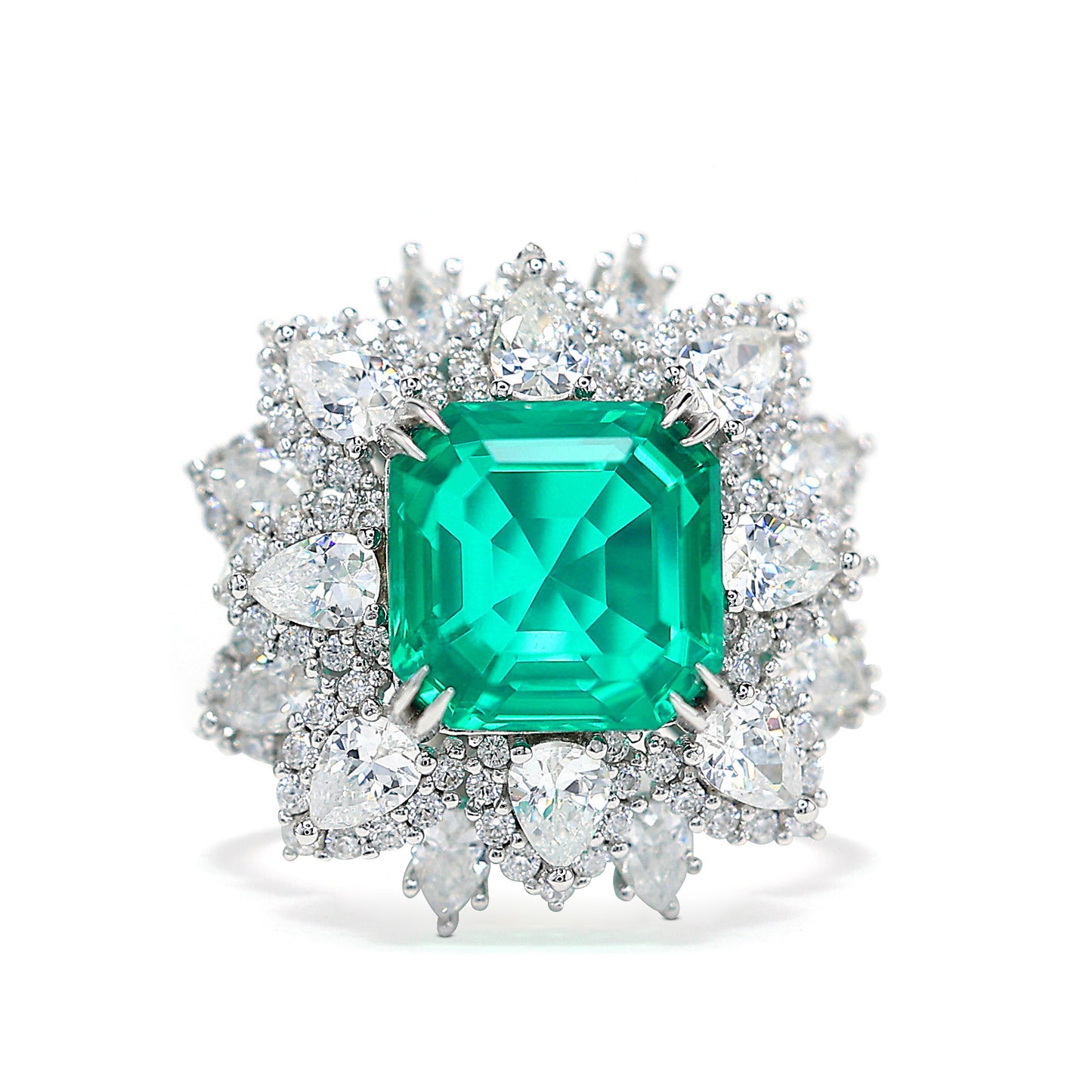 Synthetic Emerald collection: Mixed-cut "Flower Sea" detailed Ring