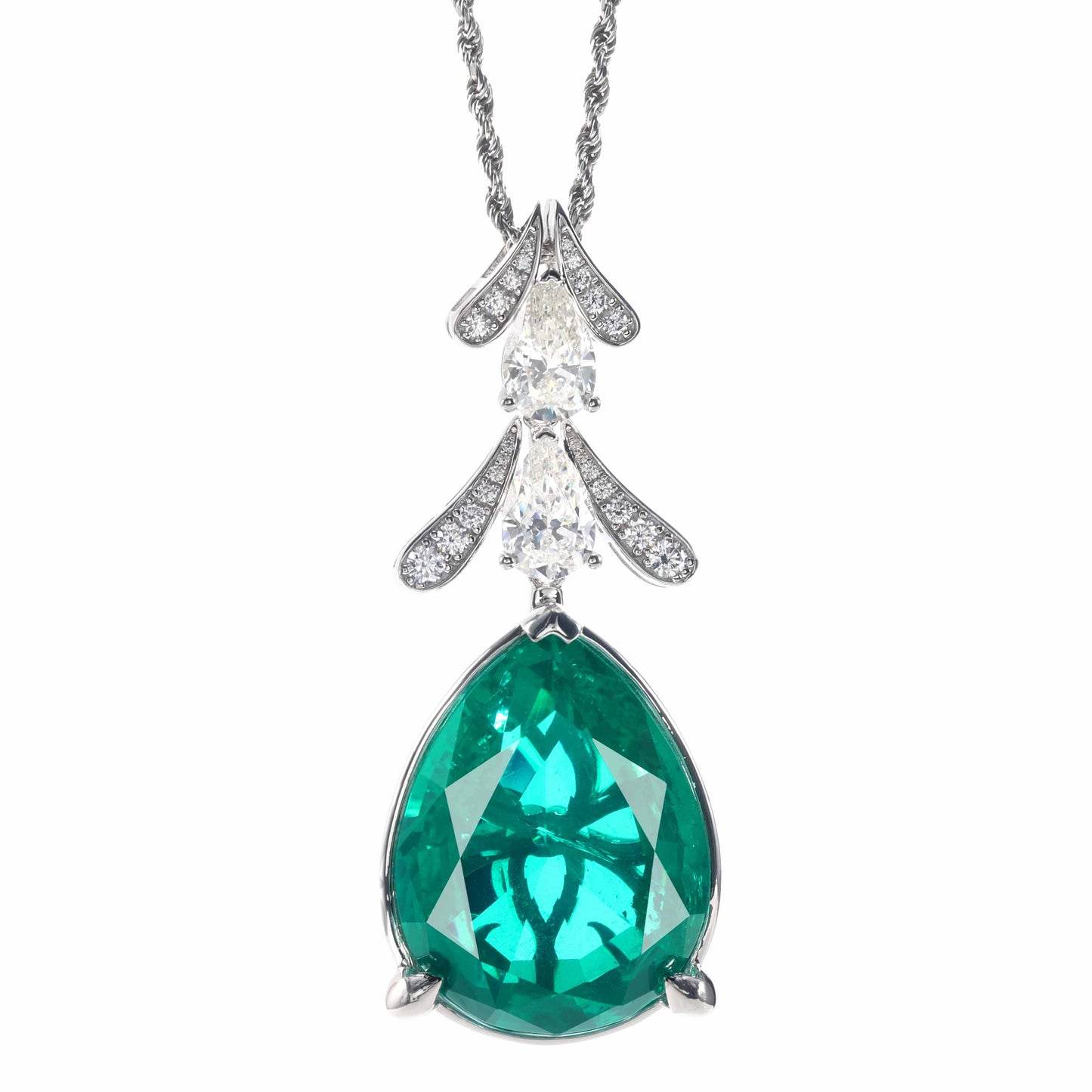 Synthetic Emerald collection: Luxury "Forest Rain Drop" detailed Pendant Necklace