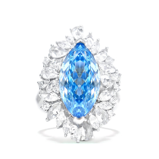 Aquamarine color collection: Luxury "Blue Marquise Frost Flower" Ring