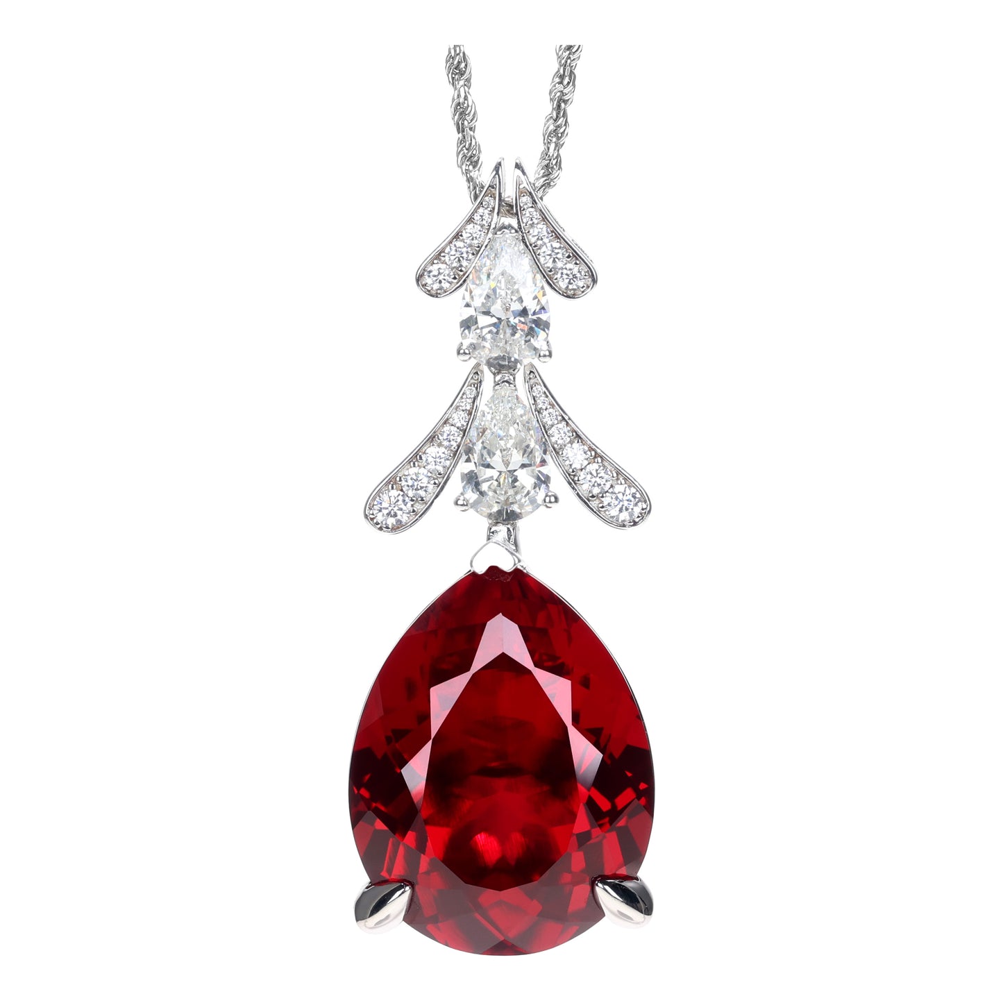 Ruby color collection: Luxury "Pigeon blood Drop" detailed Pendant Necklace