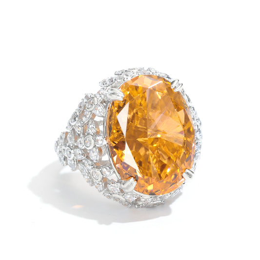 High Jewelry Padparadscha color collection: Luxury "Pigeon Egg Rock" detailed Ring