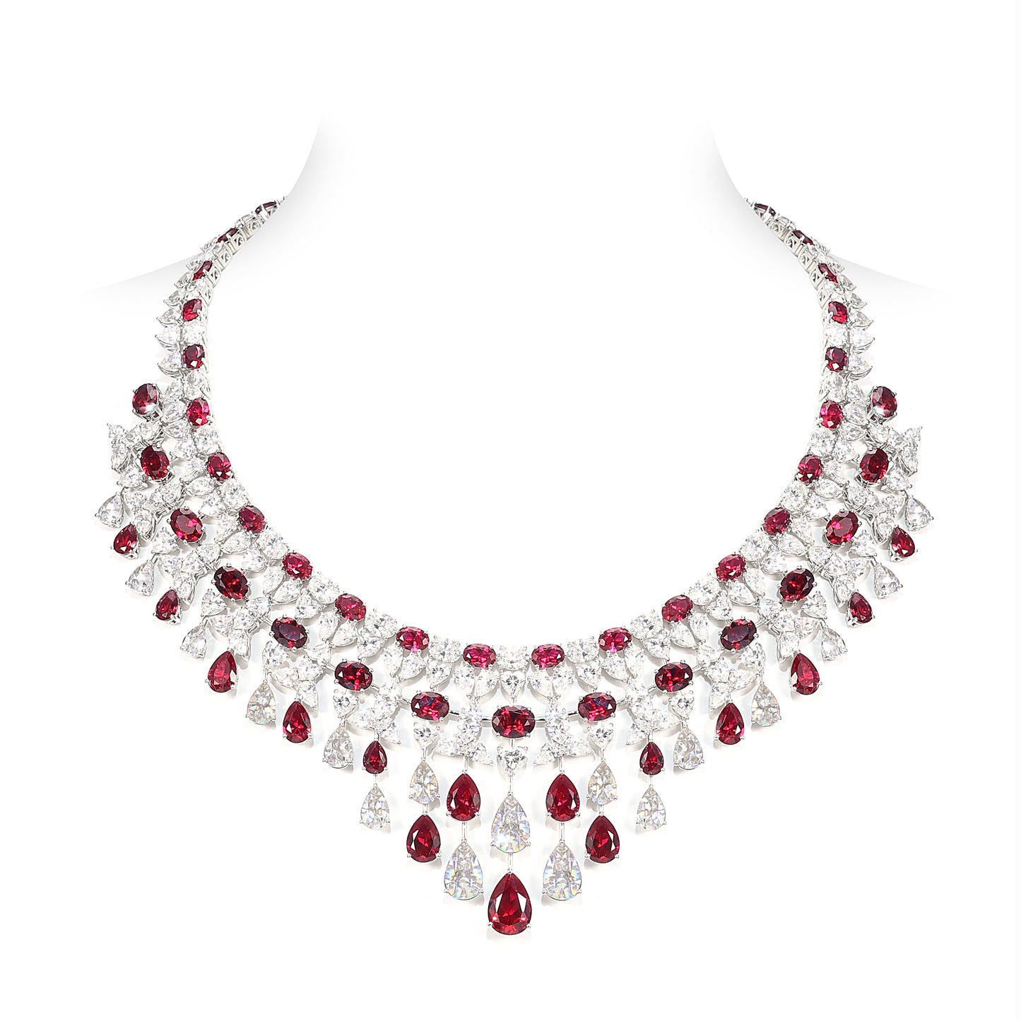 High Jewelry collection: Luxury “Red Water Droplets” detailed Necklace for Red Carpet/Banquet