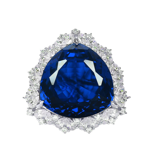 High Jewelry Sapphire color collection: Luxury "Heart of the ocean" Blue triangle Ring