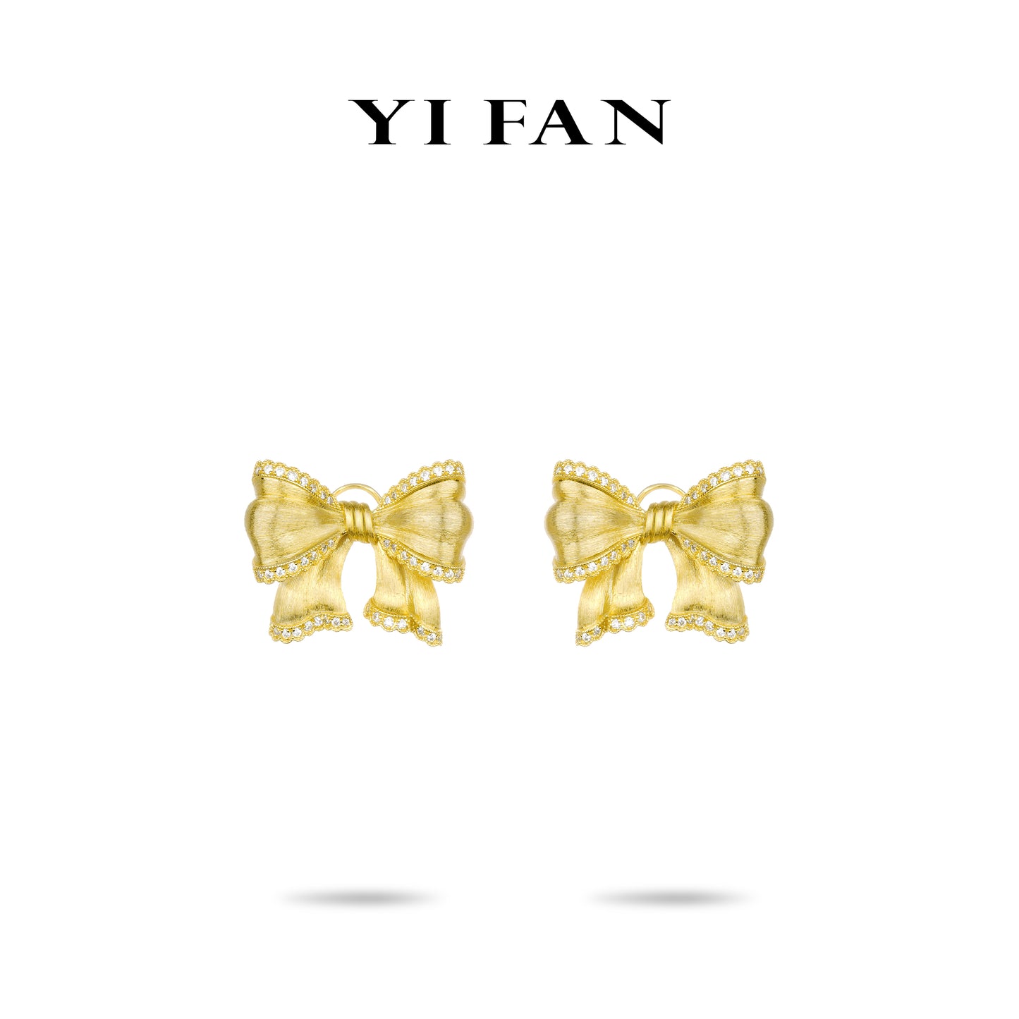 Pre-order Golden time collection: Modern "Brushed Dazzling 3D Bow" detailed Earrings