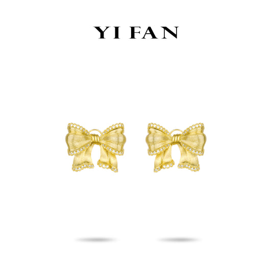 Pre-order Golden time collection: Modern "Brushed Dazzling 3D Bow" detailed Earrings