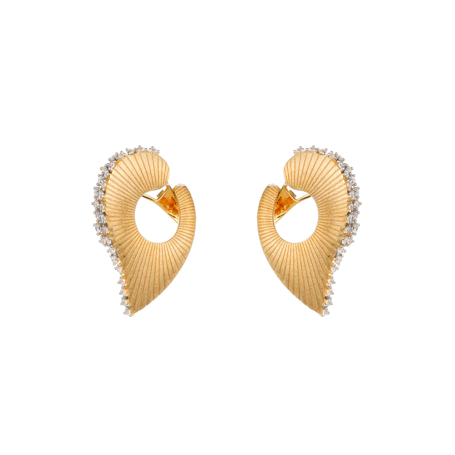 Golden time collection: Modern "Golden brushed Dazzling Hearts" detailed Earrings