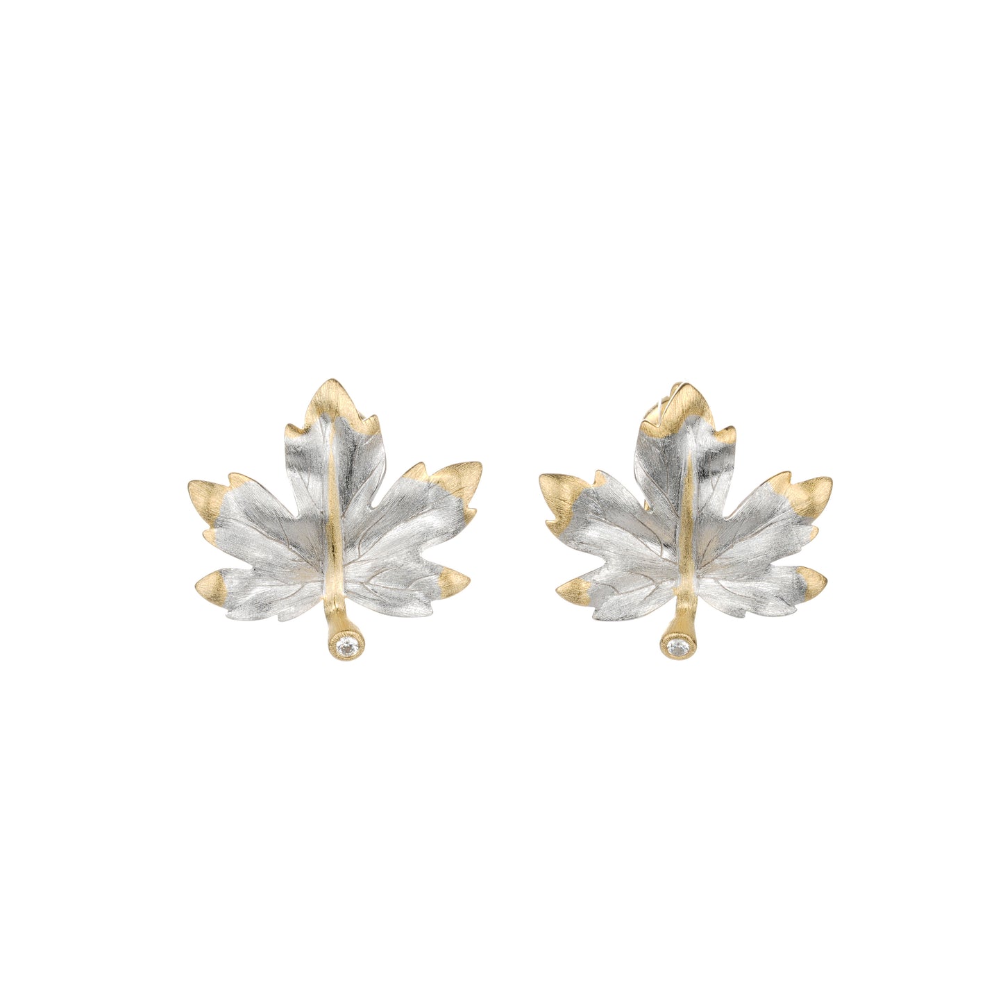 Minimalist collection: 2 Tone "Gold & Silver Brushed Maple Leaf" detailed Earrings