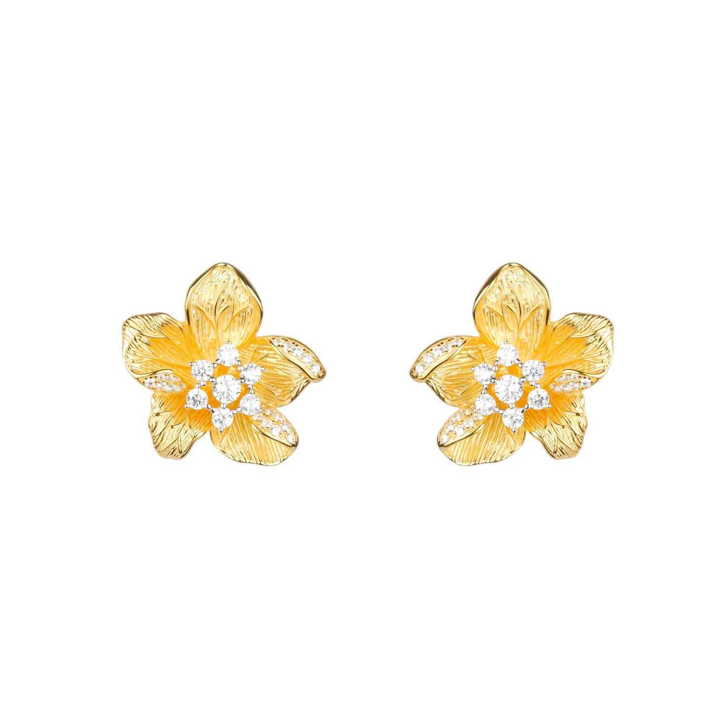 Golden time collection: Modern "Artistic Dazzling 5 petals Flower" detailed Earrings