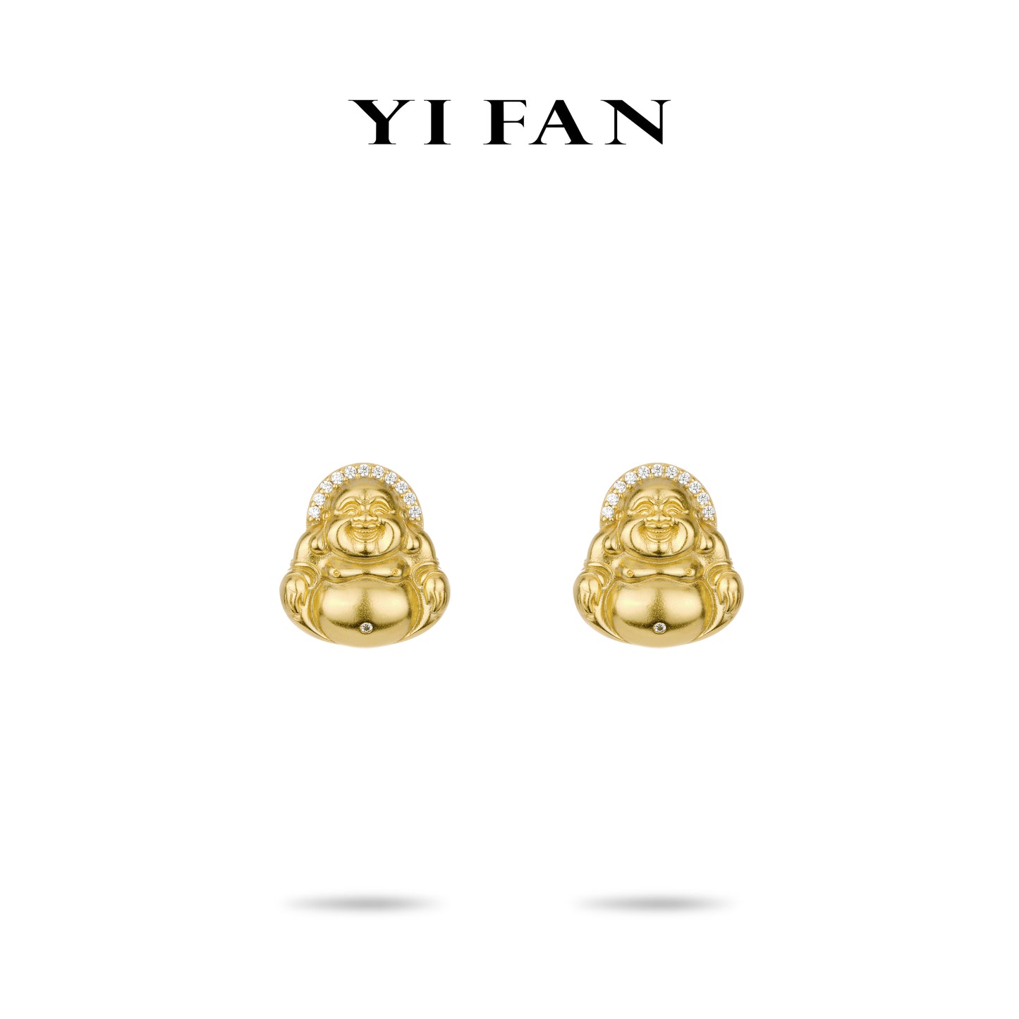 High Jewelry Collection: "Golden carved Maitreya Buddha with shining belly” detailed Ear Studs