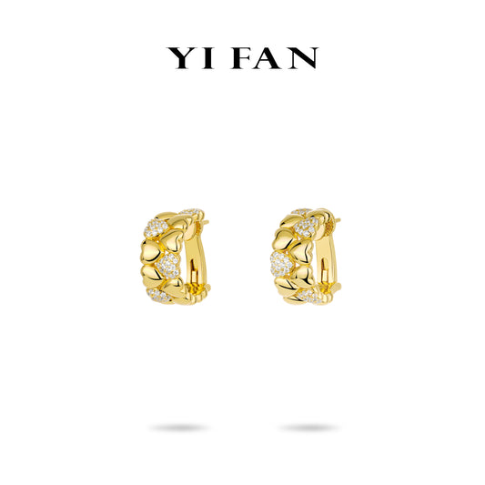 Golden time collection: 2 textures "Dazzling and Polished Hearts" Modern Earrings