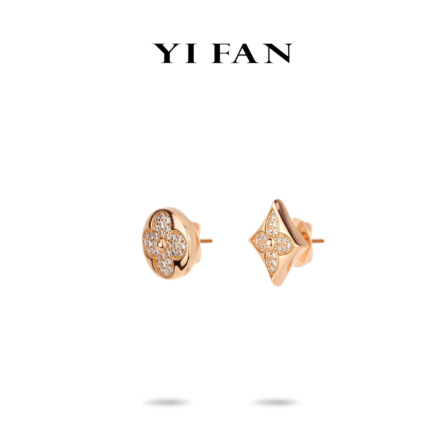 Rose-gold Fever collection: Modern "Lucky Clovers" delicate Ear Studs