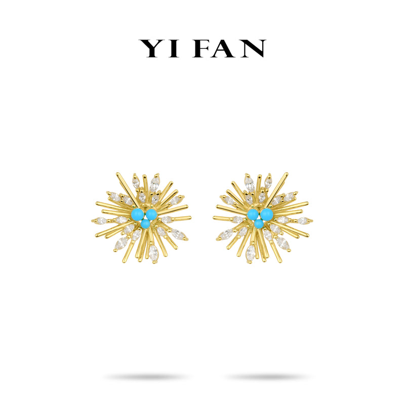 Golden time collection: Modern "Blue Pearls Solar Ray" detailed Earrings