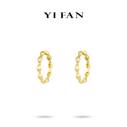 Golden time collection: Modern “Brushed Lucky Beans” detailed Hoop Earrings
