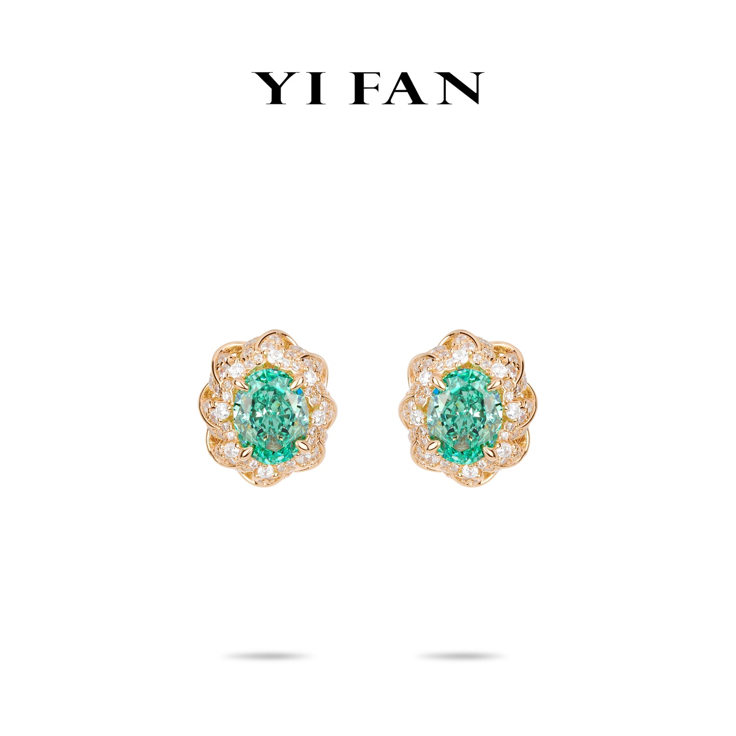 Pre-order Paraíba Color collection: Luxury "Mint-Blue Champagne Lotus" detailed 3D Ear Studs