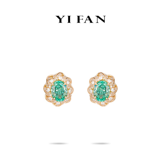 Pre-order Paraíba Color collection: Luxury "Mint-Blue Champagne Lotus" detailed 3D Ear Studs