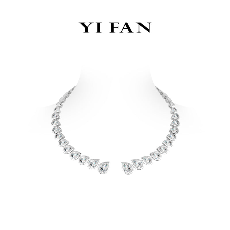 High Jewelry Collection: Luxury "Astral Teardrops” detailed Banquet Gala Collar Necklace