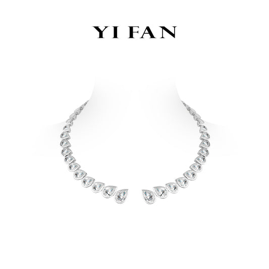 High Jewelry Collection: Luxury "Astral Teardrops” detailed Banquet Gala Collar Necklace