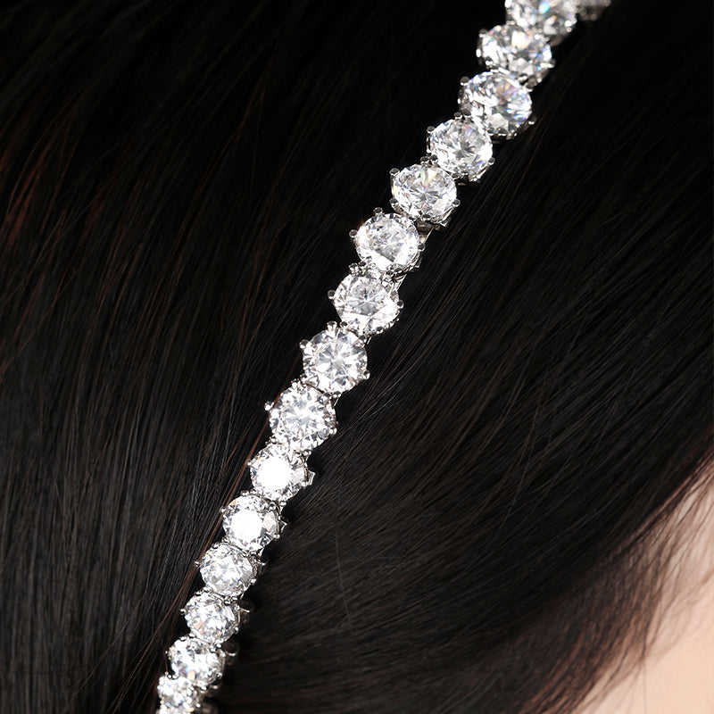 Clear diamond color brilliant cut Lab created stones Head band, White copper with platinum platting