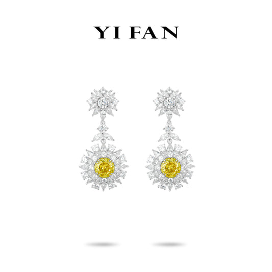 High Jewelry Yellow diamond color collection: Luxury "Floral Radiance Sunlit Daisy Sparkle" detailed Banquet Earrings