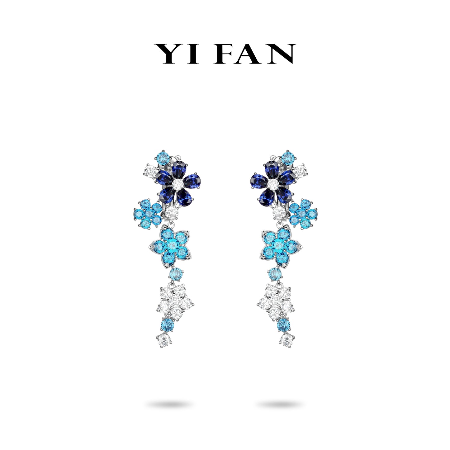 Paraíba-Sapphire Color collection: Modern "Love of Neon&Blue Flowers" exquisite Earrings