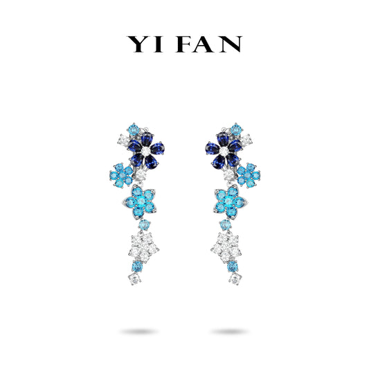 Paraíba-Sapphire Color collection: Modern "Love of Neon&Blue Flowers" exquisite Earrings