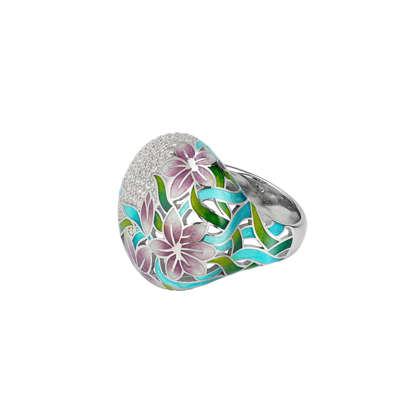 Exclusive 'Ming fire" butterfly orchid enamel Ring