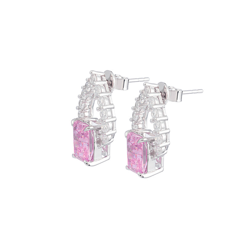 Promotional design: Pink rectangular four claw hollow earrings