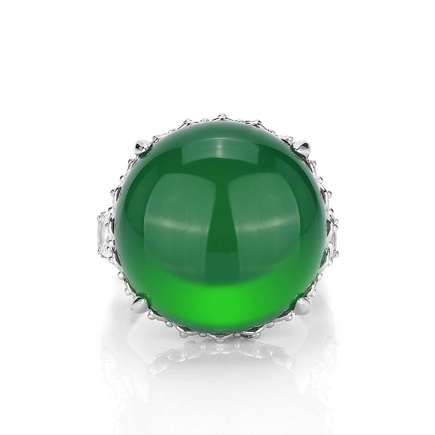 Green jadeite/chalcedony Cabochon-cut Lucky ring