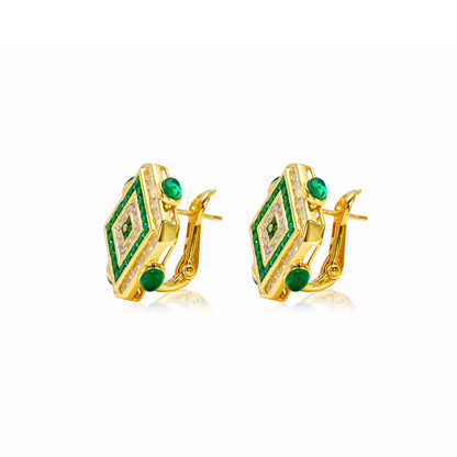 Designer Style：Green and golden fashionable earrings in detailed setting