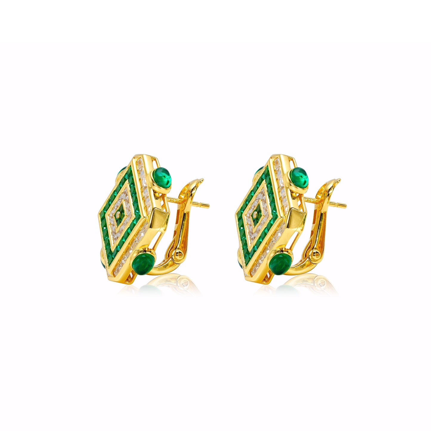 Designer Style：Green and golden fashionable earrings in detailed setting