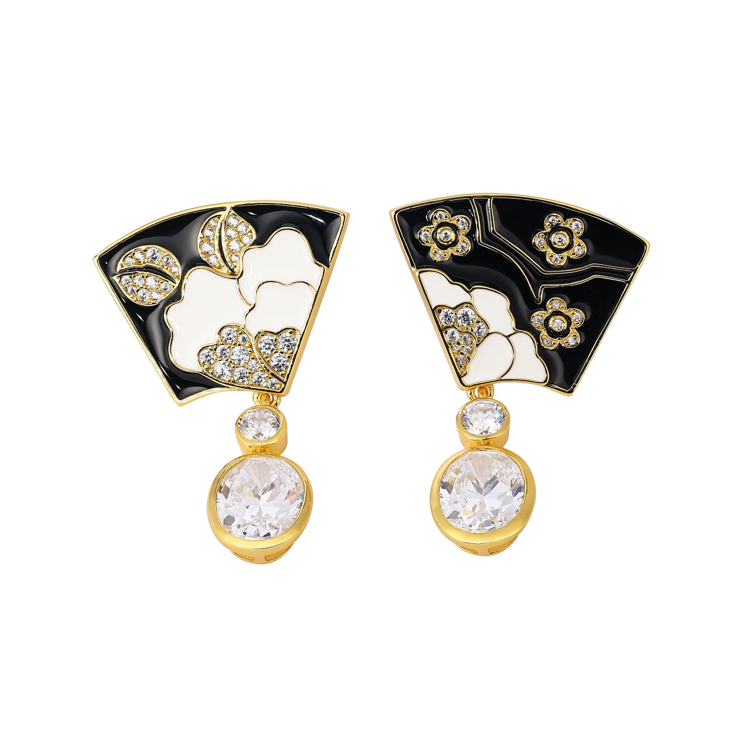 Handmade fashionable and versatile palace style hot-enamel fan Earrings