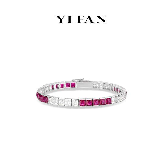 Ruby color collection: Modern "Red & White Borderless Mosaic" Tennis Bracelet