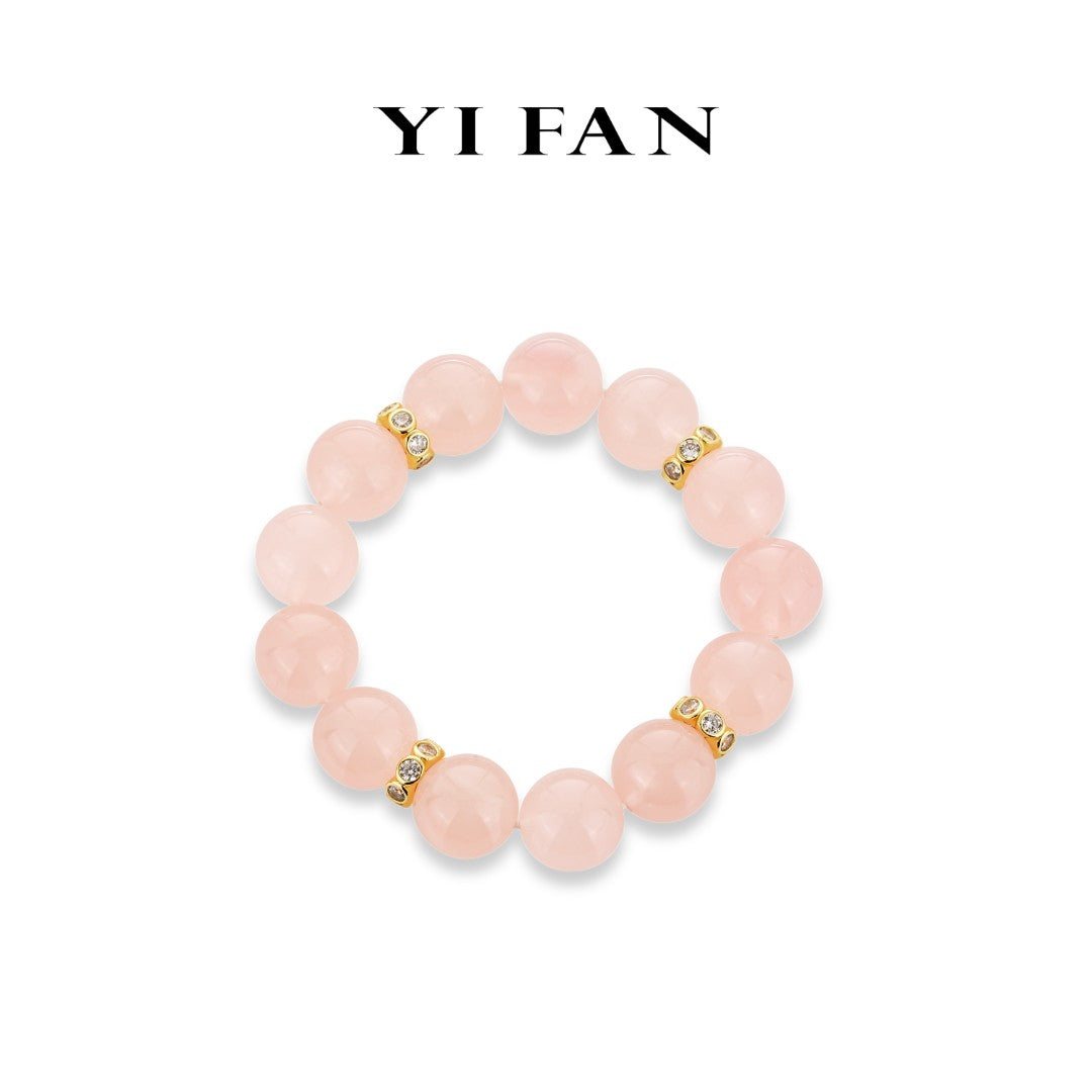 Limited edition: High-Quality Malagasy Rose Quartz Beaded Elastic Bracelet in Peach Fuzz Color