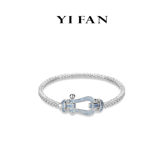 Minimalist collection: "Blue & White Horseshoe" Modern Tennis Bracelet (Unisex)