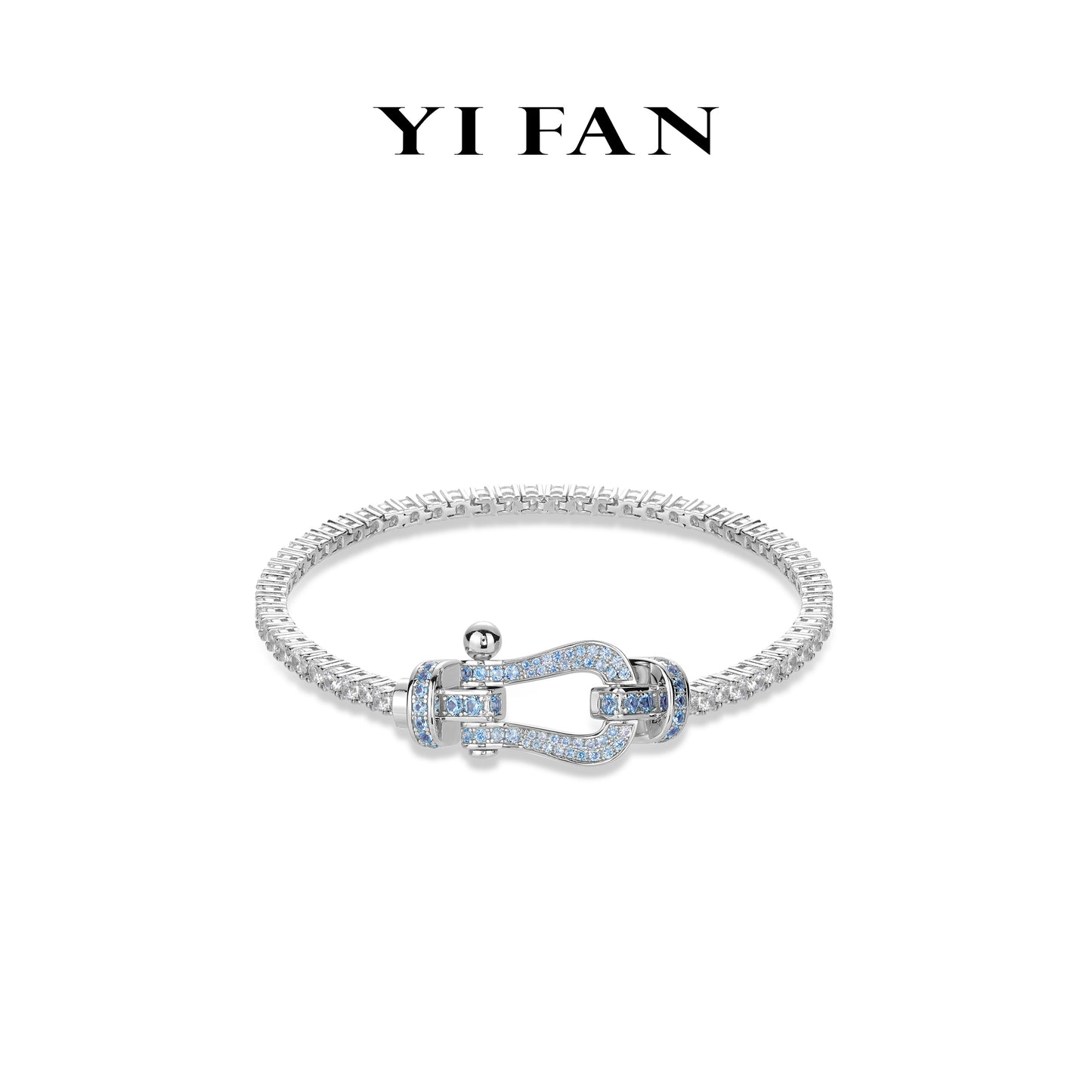 Minimalist collection: "Blue & White Horseshoe" Modern Tennis Bracelet (Unisex)