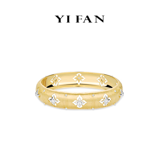 Golden time collection: Modern "Golden Brushed Clovers” detailed Bangle/Bracelet