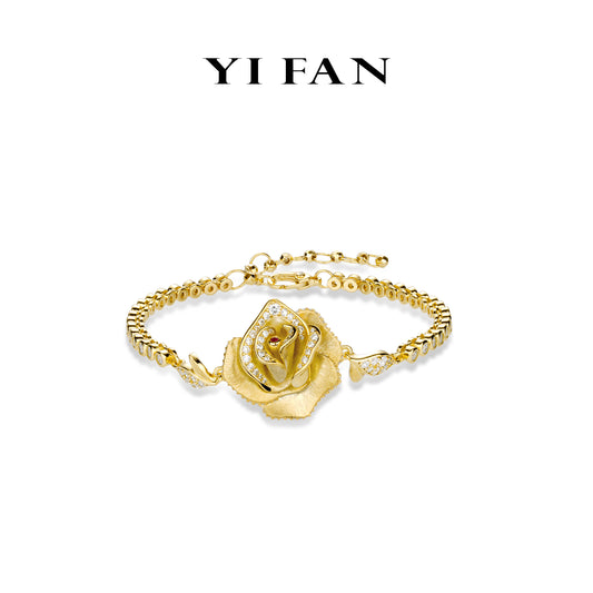 Golden time collection: Modern "3D Twilight Rose" detailed Tennis Bracelet (with extension)