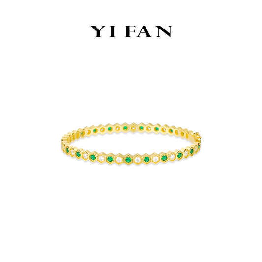 Minimalist collection: Golden "Green Honeycomb" CNC delicate Bracelet/Bangle