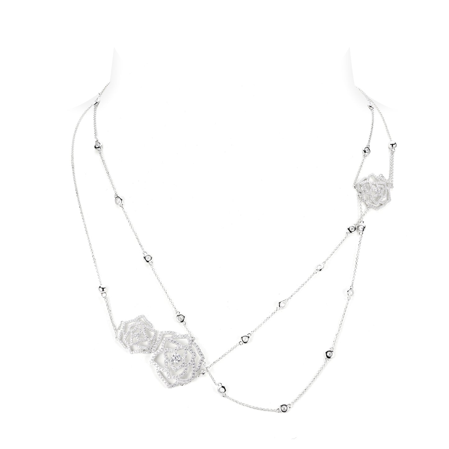 Wedding collection: Multi-Layer Long White Camellia Necklace