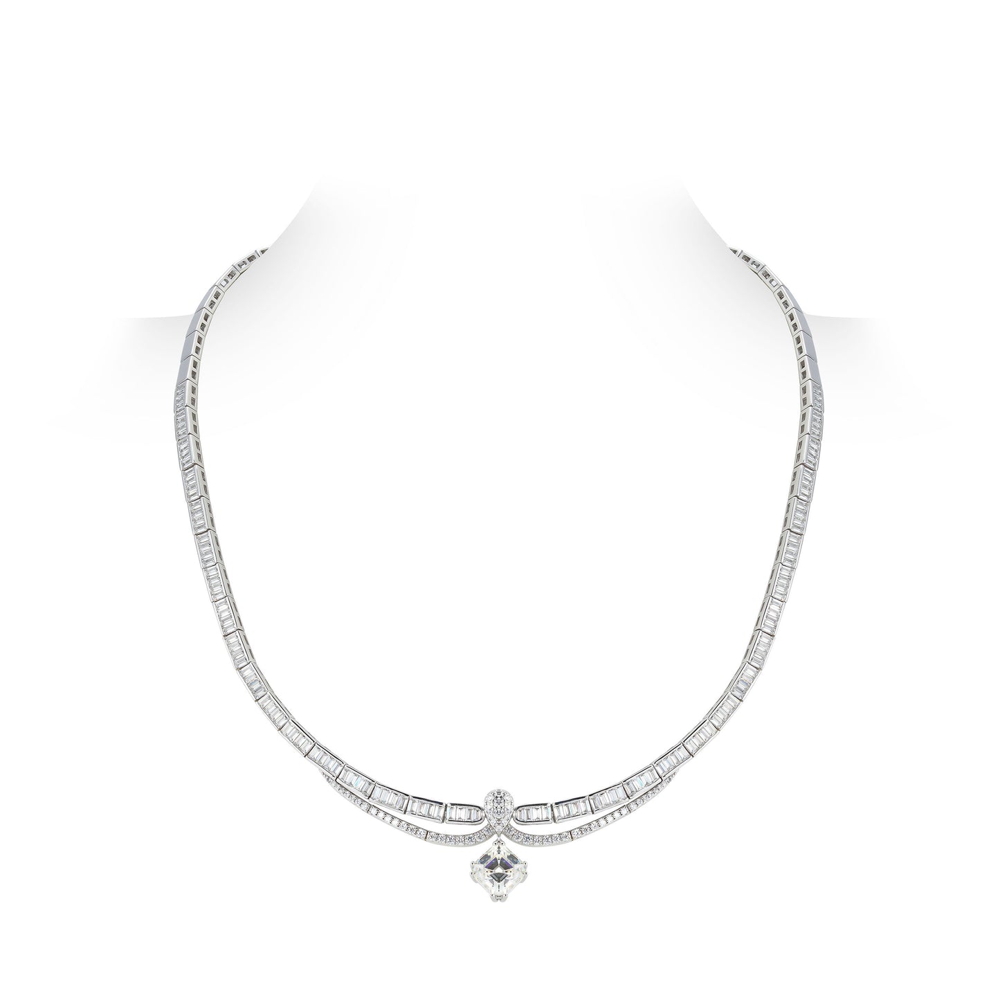 Promotion design for Christmas: "White Christmas" Asscher cut Luxury detailed necklace