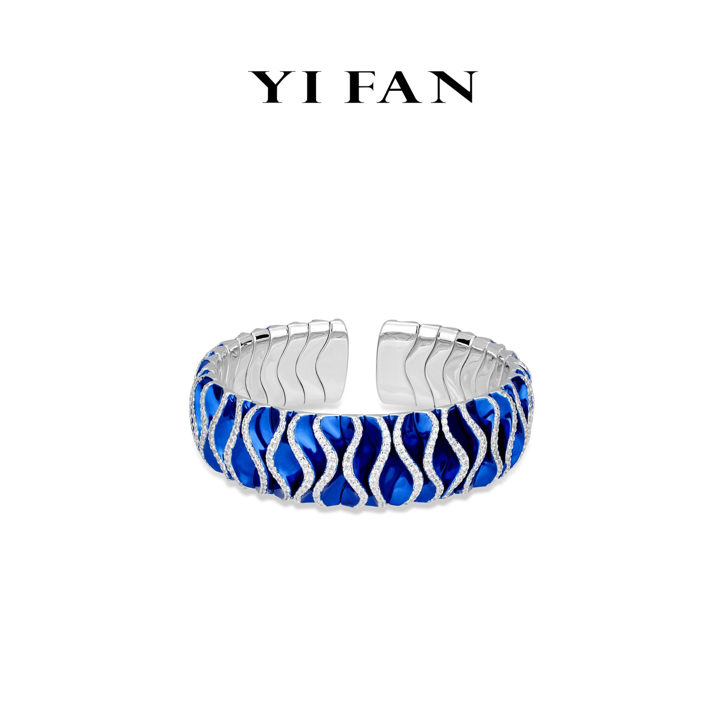 High Jewelry Collection: Luxury 3D "Enchanted Azure Blue Wave" detailed Bangle/Bracelet