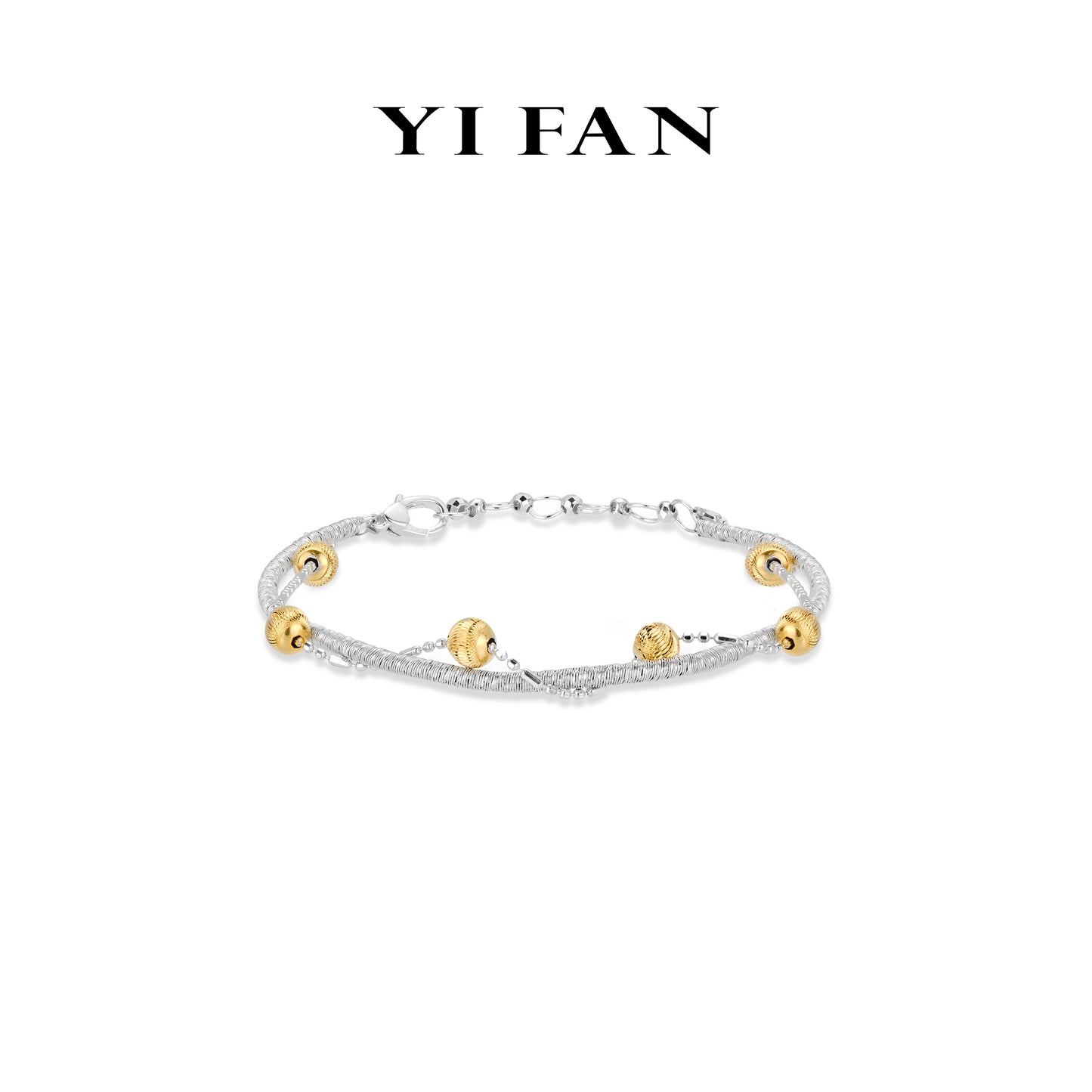 Minimalist collection: Modern "Golden engraved CNC Beads and Silver Winding coil" Double layered Bracelet