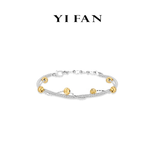 Minimalist collection: Modern "Golden engraved CNC Beads and Silver Winding coil" Double layered Bracelet