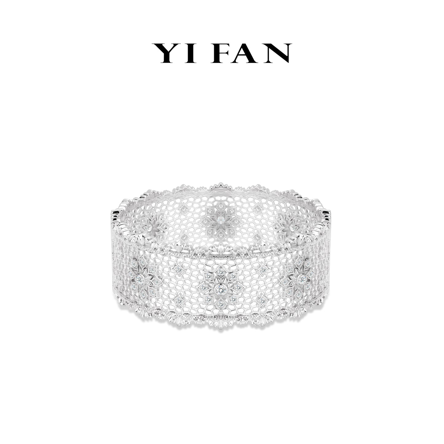 High Jewelry Collection: Luxury "Lace Bloom Grace" detailed Banquet wide Cuff