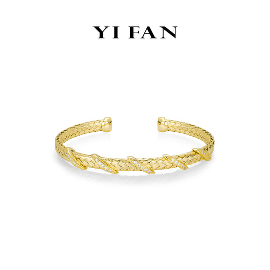 Geometric Luxe Collection: Modern “Golden Lattice Sparkle” detailed open Bracelet/Bangle