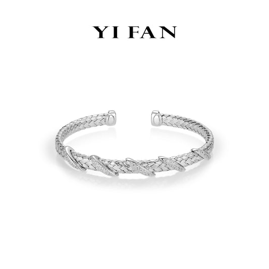 Geometric Luxe Collection: Modern “Silver Lattice Sparkle” detailed open Bracelet/Bangle