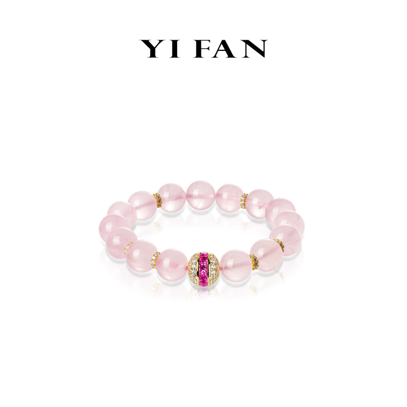 High Jewelry collection: Luxury "Rose Golden Sakura Blushing" unique elastic Beads Bracelet