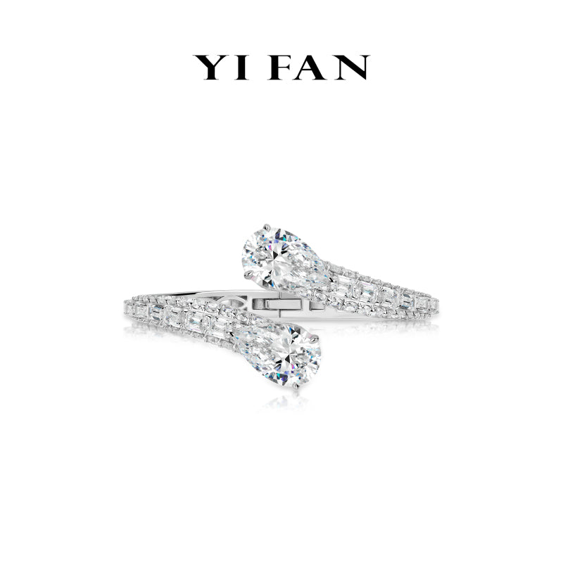 Promote High Jewelry collection: Luxury “Mixed-cuts Celestial Dual Teardrops Great Wall Radiance” High-End Couture Open Bangle