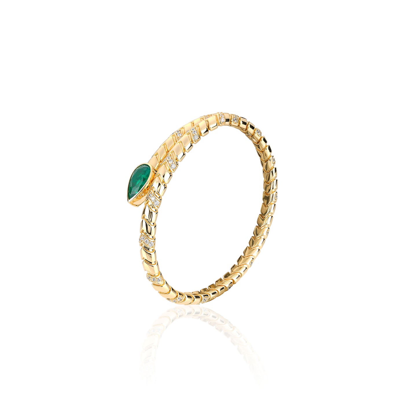 Luxury Minimalist Designer piece: Emerald color Elastic Snake Bangle